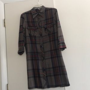 American Colors M gray plaid flannel dress